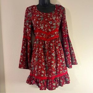 Boho Y2K paisley floral bell sleeve dress